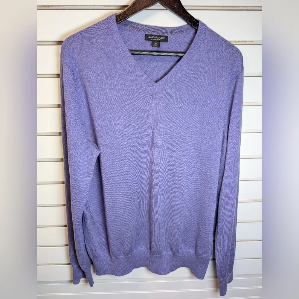 Banana Republic Luxury Blend Silk Cotton Cashmere V—neck Sweater XL Light Purple